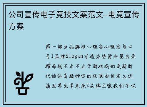 公司宣传电子竞技文案范文-电竞宣传方案